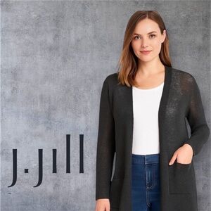 J.Jill Black Linen Blend Open Front Cardigan Pockets Size S #119441